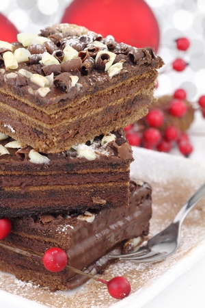 Slices of Christmas chocolate cakeの写真素材