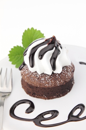 Chocolate souffl cake on a dishの写真素材