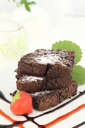 Chocolate cake on a plateの写真素材