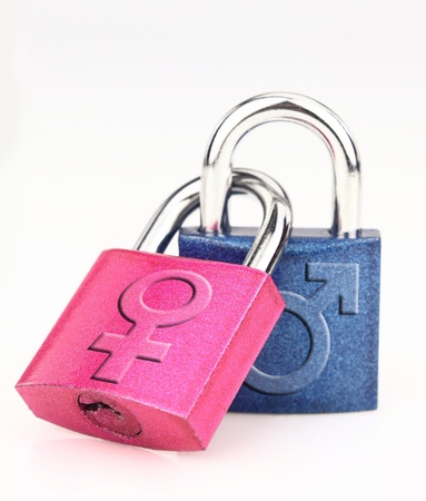 Male and female symbol on the padlockの写真素材