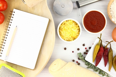 Recipe book for pizzaの写真素材