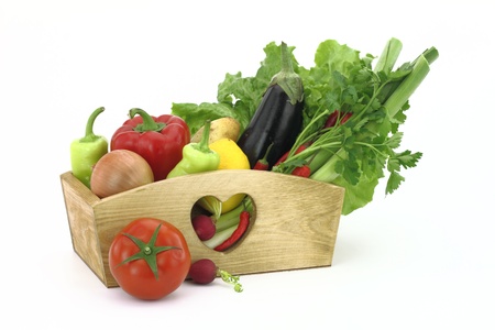  Wooden box full of fresh vegetablesの写真素材