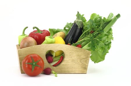  Wooden box full of fresh vegetablesの写真素材