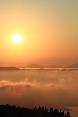 Scenic view of beautiful sunset over the mountainsの写真素材