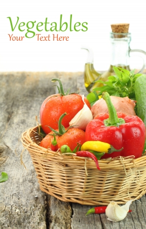 Fresh vegetables in wicker basketの写真素材