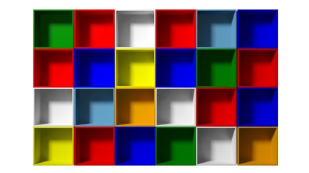 3d Empty multi colored shelves for exhibit