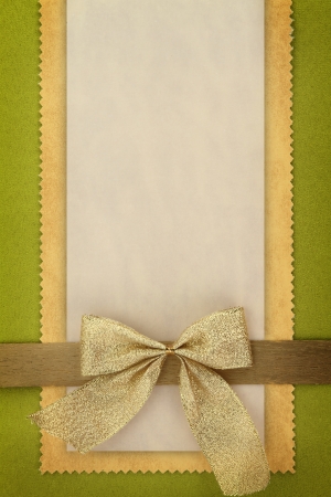 Greeting card with golden bowの写真素材