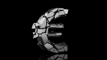Crashed euro symbol broken into tiny pieces の写真素材