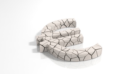 Crashed euro symbol broken into tiny pieces の写真素材