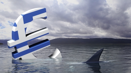 Euro symbol with Greek flag sinking in the waterの写真素材