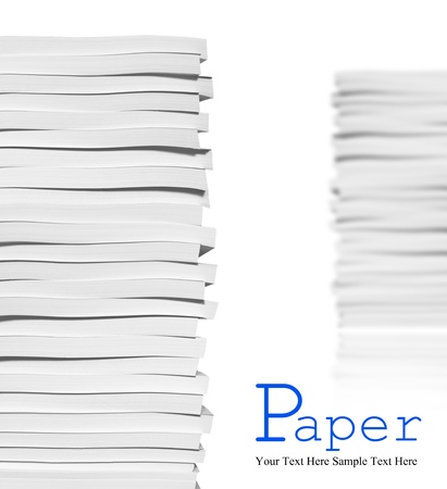 Close up of stack of papers on white backgroundの写真素材