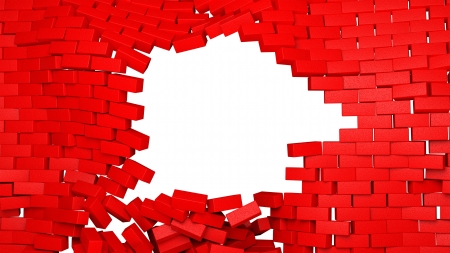 Broken Brick wall on white backgroundの写真素材