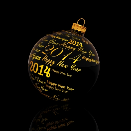 Happy new year 2014 written on Christmas ball on black background の写真素材