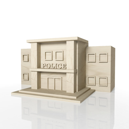 3D render of police building with reflection,isolated on whiteの写真素材