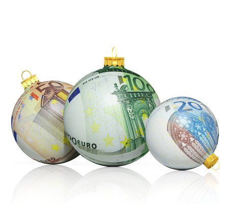 Christmas balls with money textureの写真素材