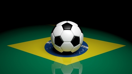 Soccer ball on Brazilian flagの写真素材