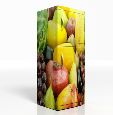 3D render of large refrigerator with fruits isolated の写真素材