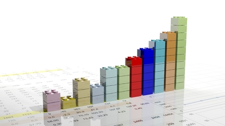 3D graph chart made with blocks isolatedの写真素材