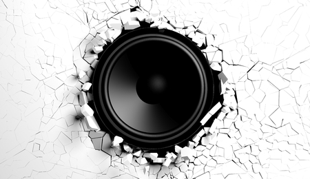 White wall breaks from sound with loudspeaker illustrationの写真素材