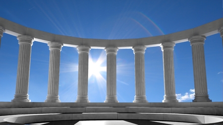 Ancient marble pillars in elliptical arrangement with blue sky
の写真素材