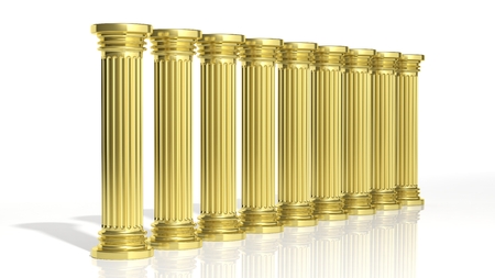 Ancient gold pillars in a row isolated on white の写真素材