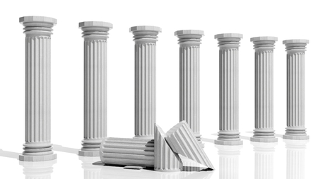 Ancient marble pillars in a row isolated on whiteの写真素材