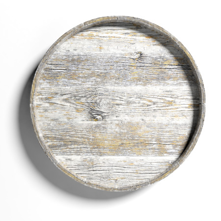 Old round wooden sign isolated on white background の写真素材