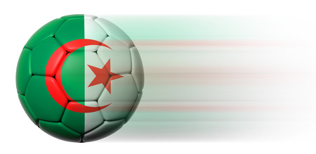 Soccer ball with Algerian flag in motion isolatedの写真素材