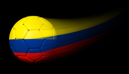 Soccer ball with Colombian flag in motion on blackの写真素材