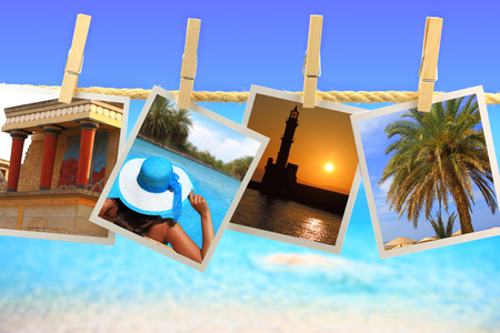 Photos of Crete island hanging on a rope in front of the seaの写真素材