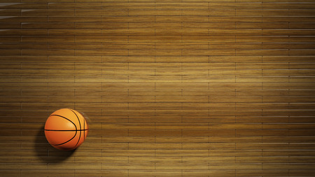 Basketball court parquet floor with classic ballの写真素材