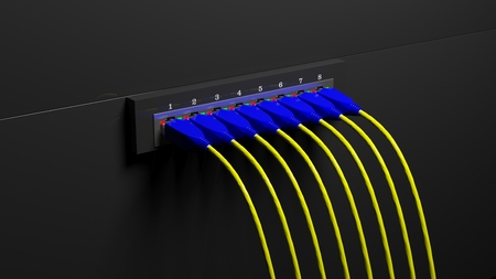 Multiple network plug with cables isolated on black