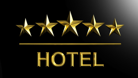 Five golden stars and word Hotel isolated on blackの写真素材