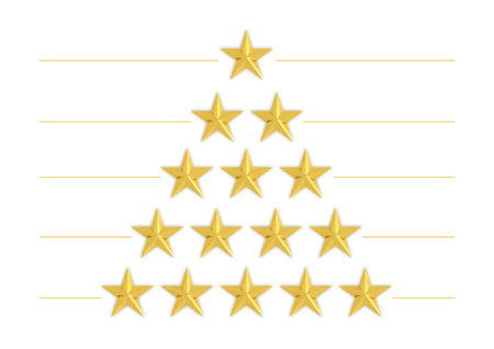 Gold stars in shape of triangle isolated on white
