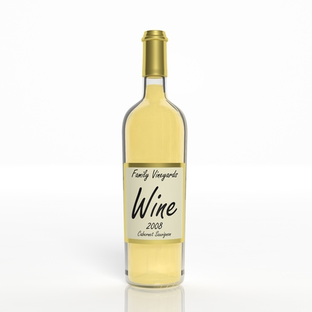 3D wine transparent glass bottle isolated on whiteの写真素材