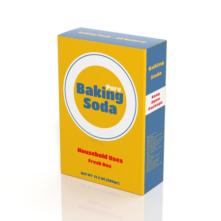 3D Baking Soda paper package isolated on whiteの写真素材