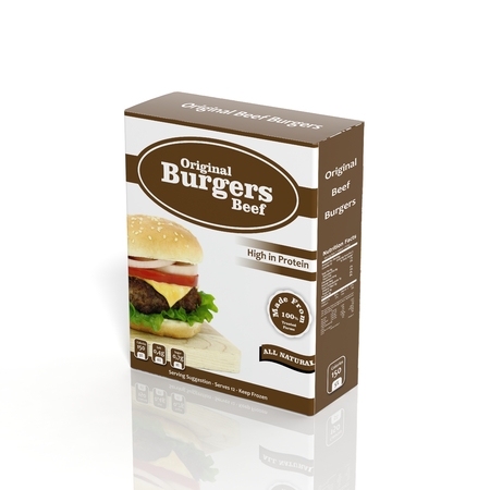 3D frozen Burger paper package isolated on whiteの写真素材