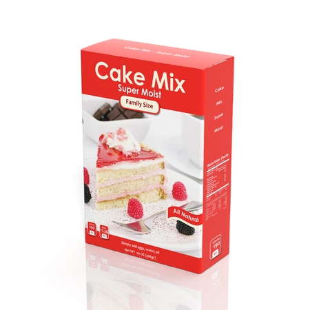 3D Cake Mix paper package isolated on whiteの写真素材