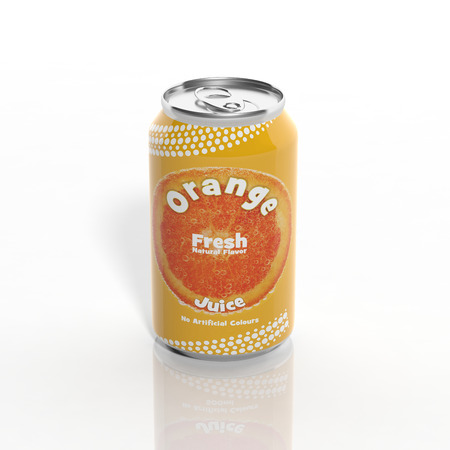 3D Orange Soda can isolated on whiteの写真素材