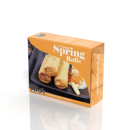 3D Spring Rolls paper package isolated on whiteの写真素材