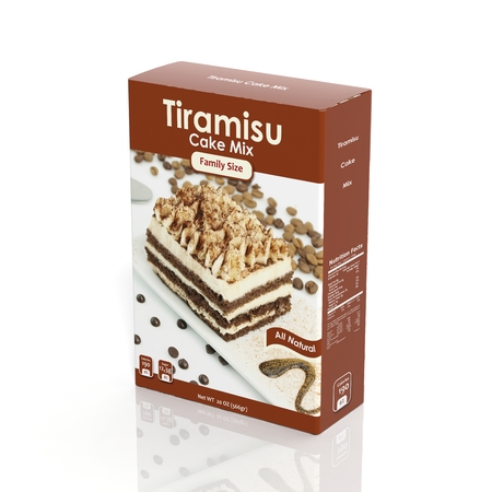 3D Tiramisu Mix paper package isolated on whiteの写真素材