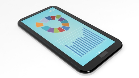 Smartphone with Infographics on screen isolated on whiteの写真素材