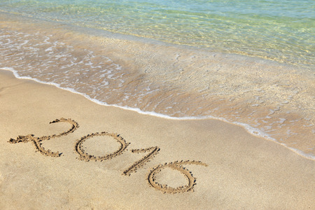 2016 written on sandy beachの写真素材