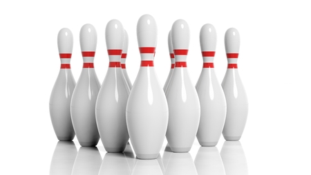 Bowling pins isolated on white backgroundの写真素材