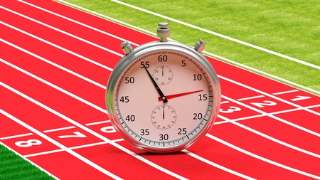 Silver chronometer on rinning trackの写真素材