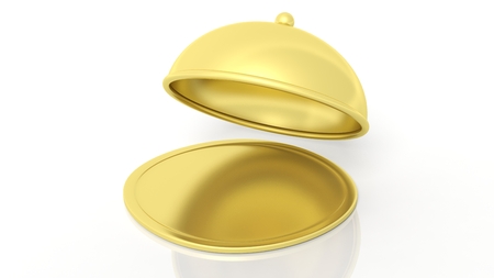 Gold covered dish,isolated on white background.の写真素材