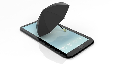 Umbrella on smartphone/tablet screen, isolated on white.の写真素材