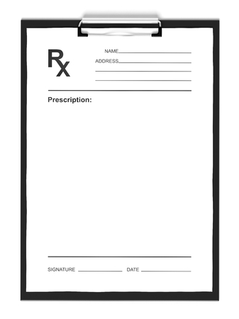 Blank prescription form, isolated on white background.