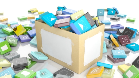Carton box with beveled square apps, isolated on white background.