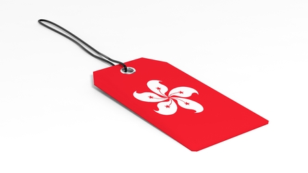 Made in Hong Kong price tag with national flag, isolated on white background.の写真素材
